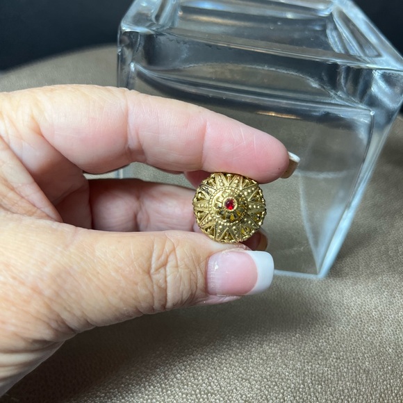 Miniature Czech Jeweled Gold Filigree Perfume Bottle with Dauber - Picture 9 of 9